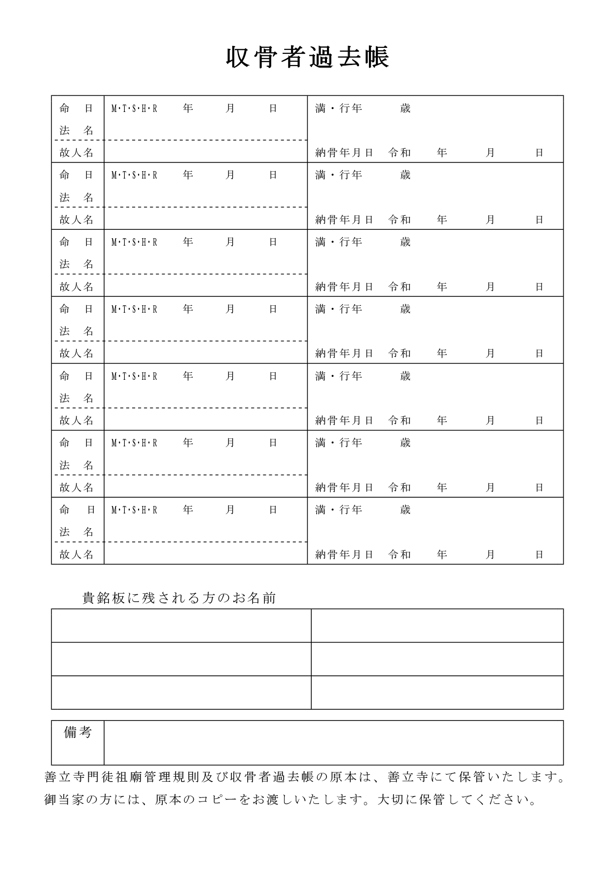 収骨者過去帳